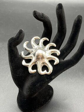 Vintage Sterling Silver Modernist Celestial Pin Brooch 3" Mexico 21g